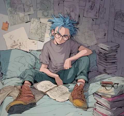 悬疑题材漫画封面，侦探在昏暗房间查看线索板